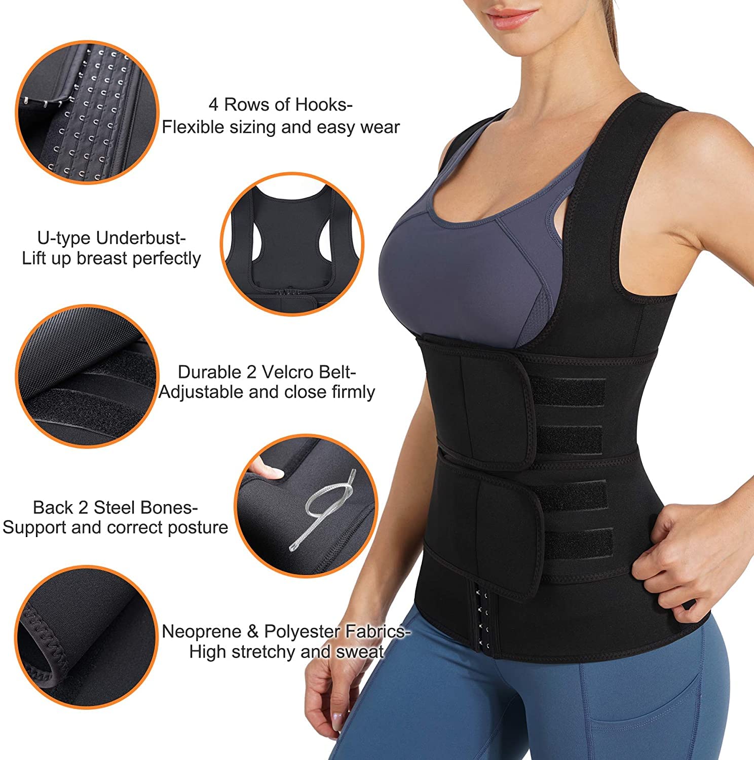 KUMAYES Gilet Dimagrante Donna Canotta Snellente Maglia Sauna Neoprene Fascia Addominale Top per Sudore Allenamento Fitness