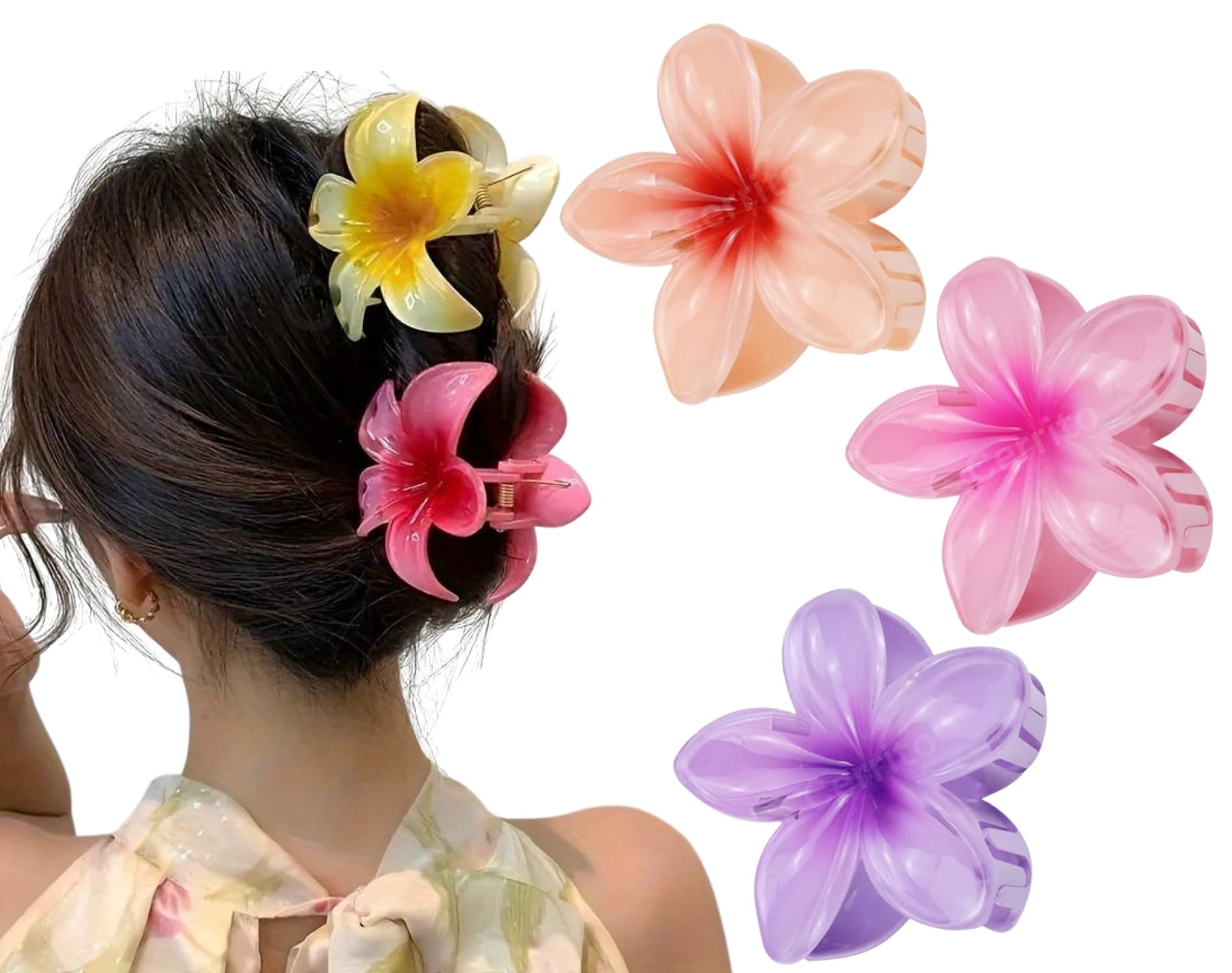 Cerrito 3 Pcs Big Flower Hair Claw Clips Set, Gradient Lily Design, Strong Hold Hair, Stylish Accessories for Women & Girls, Cute Hair Grips, Perfect for Daily Use, Travel, Party, Gifting, Multicolor