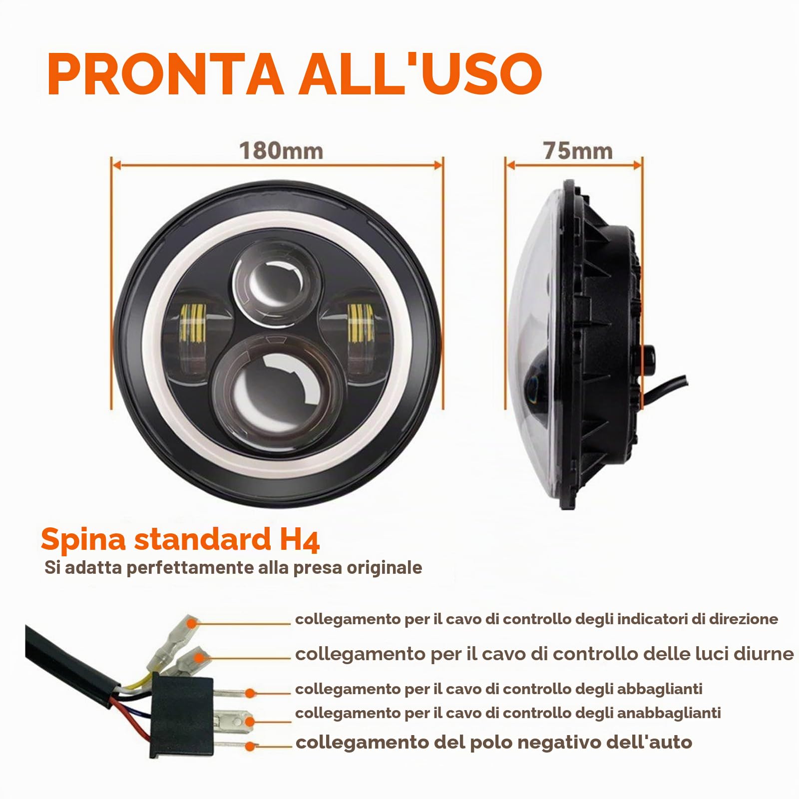 Faro Anteriore A LED Da 7 Pollici Nero Per Moto Motociclo Faro(C) VETJMUA Per Ducati Per Monster 1000 600 1993-2008