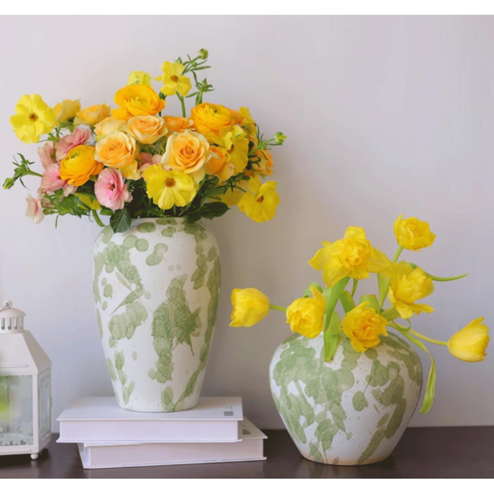 Barattolo di Ceramica Cinese Vintage Verde e Bianco - Vaso Moderno in Terracotta per composizioni Floreali,Large
