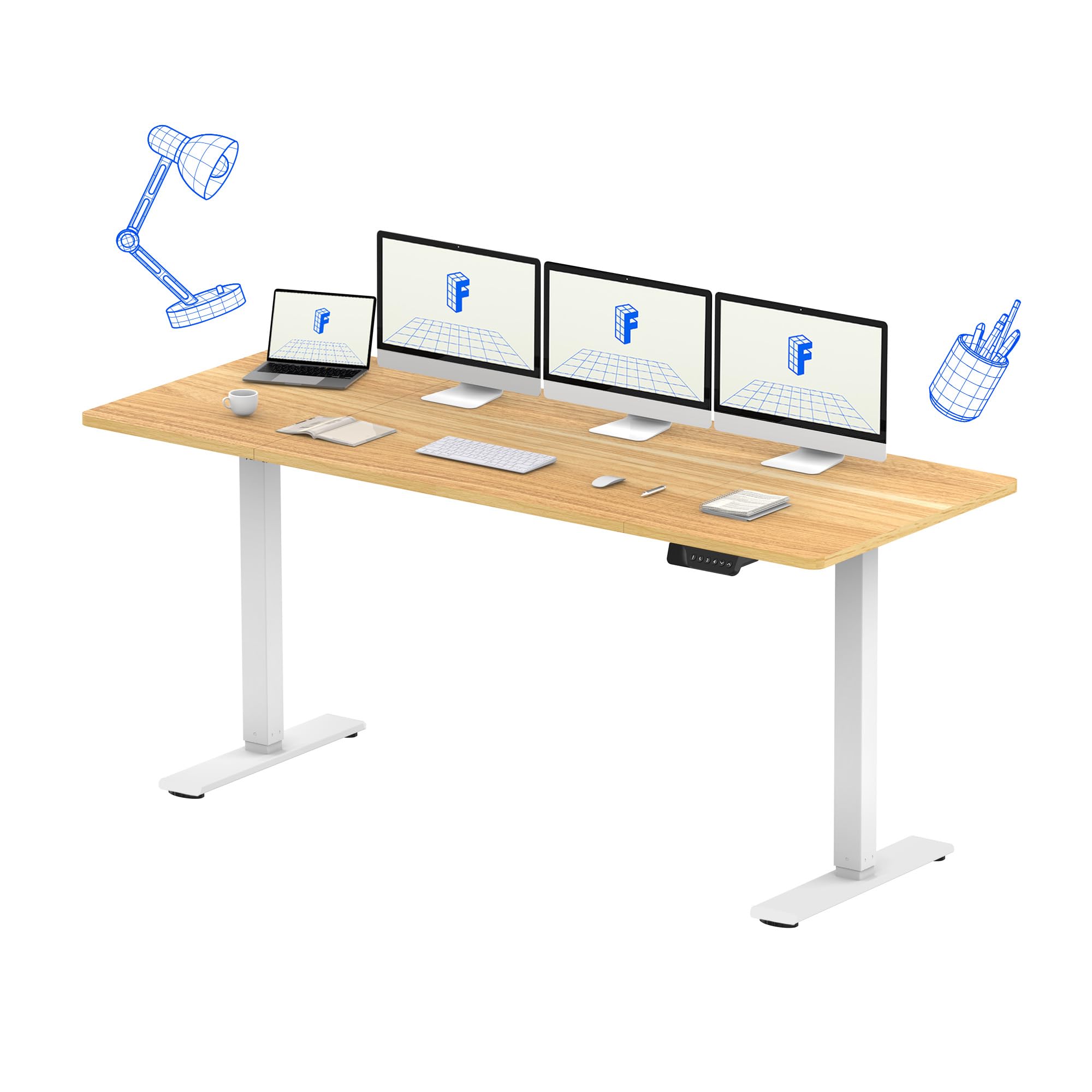 FLEXISPOT Escritorio Elevable Eléctrico Mesa Regulable en Altura 180x80 cm con 2 Potentes Motores Escritorio Estable Escritorio de pie Eléctrico Regulable en Altura con Función Memoria(Blanco+Arce)