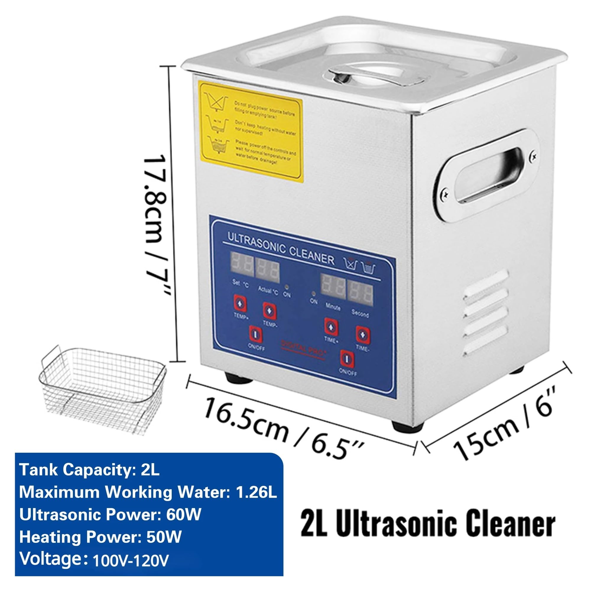 Limpiador Ultrasónico De 2-30L Con Calentador Temporizador Digital Lavadora Ultrasónica Acero Inoxidable Electrodomésticos Eficaz Limpieza Profesional(2L-60W)