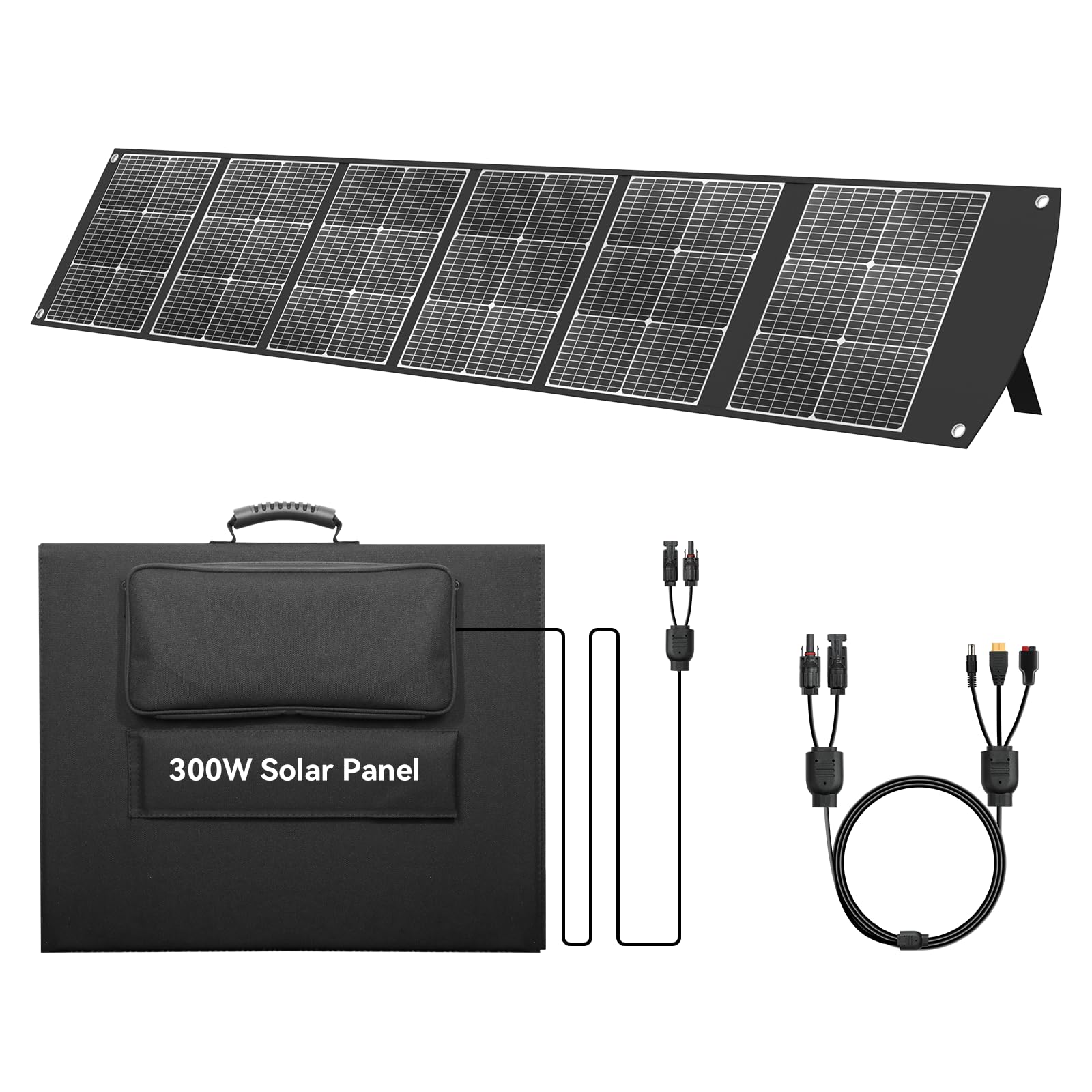 Ecosonique - Pannello Solare Pieghevole Da 300 W,Caricabatterie Solare Portatile Per La Maggior Parte Delle Centrali Elettriche, Alimentatore MC4 da 40 V e Supporto Per Campeggio Esterni