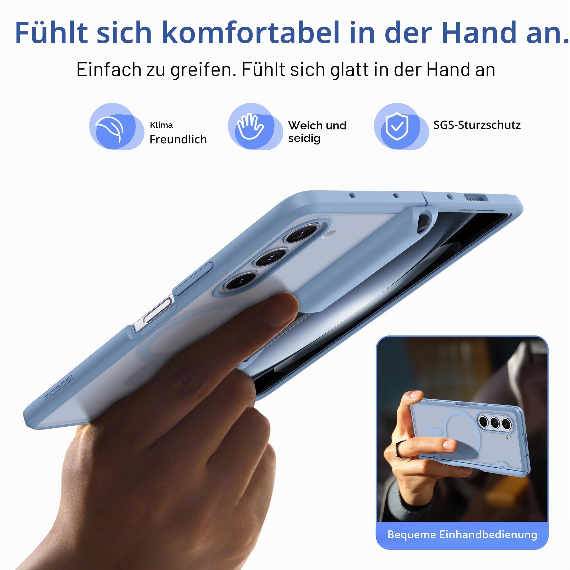 MOBOSI für Z Fold 5 Hülle Magnetisches Scharnier Schutz,Kompatibel mit Magsafe,Galaxy Z Fold 5 Gehäuse mit Vorderseite Displayschutzfolie,Stoßfeste Schutzhülle für Z Fold5mit S Stifthalter,Blau