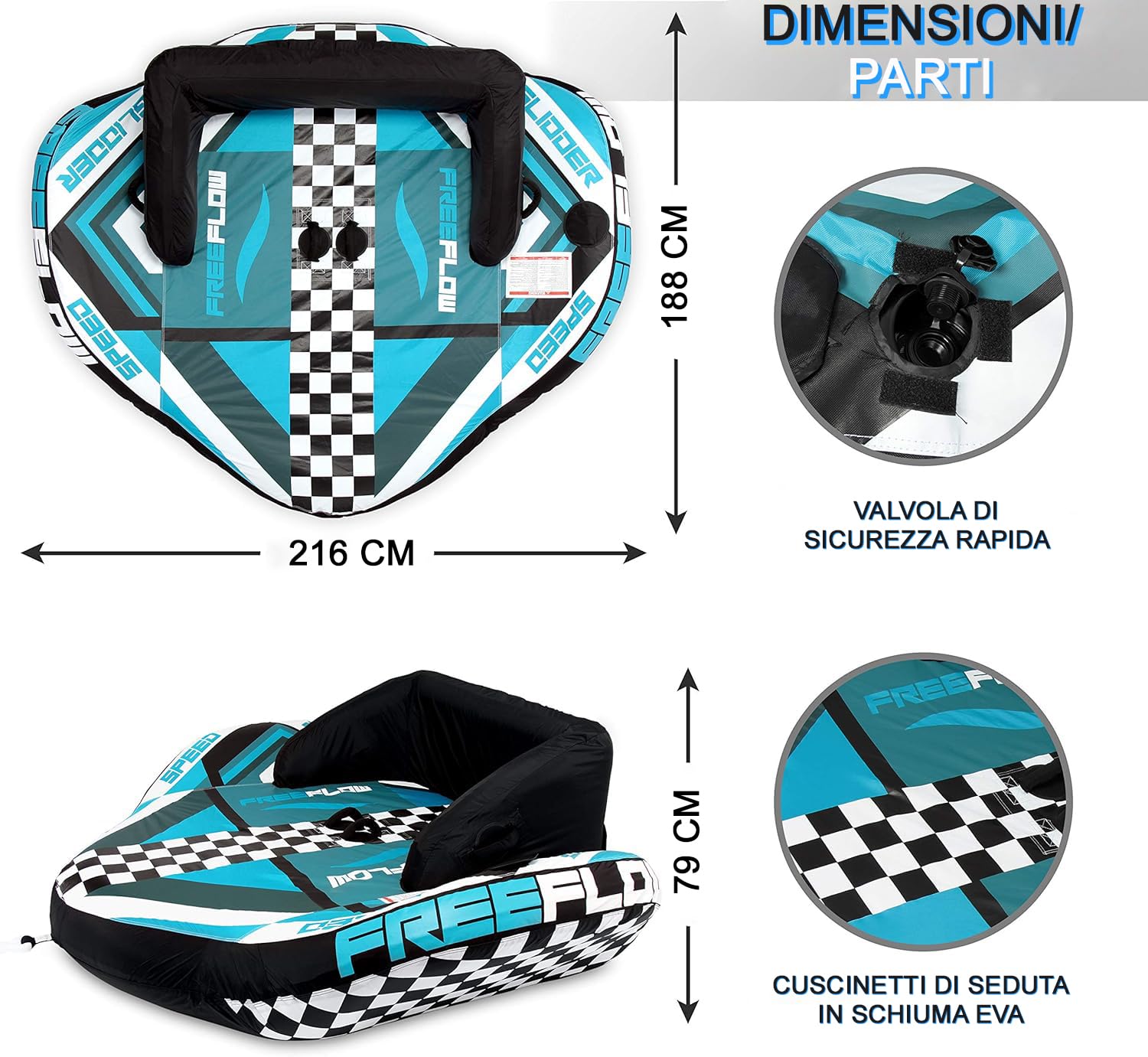 SereneLife Tubo Trainabile Gonfiabile per Sport Acquatici di Alta Resistenza, Galleggiante Piscina, PVC, Sedili in Schiuma, Maniglie