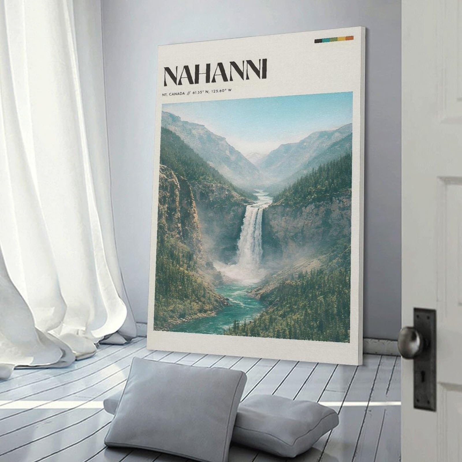 Junmoney Nahanni Waterfall Decorative Canvas Print, 24x36inch(60x90cm), for Home, Office, Studio Or Guest Room, Canvas Wall Art That Fits Changing Layouts