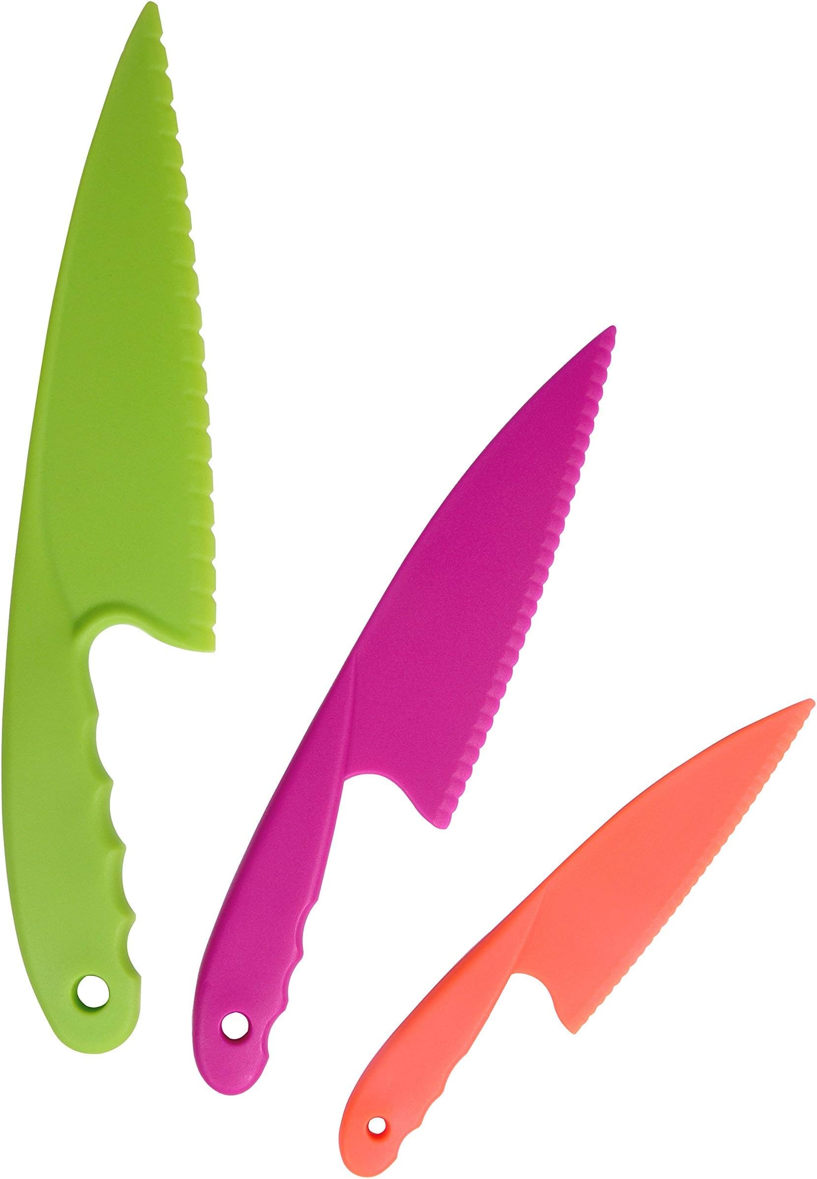 Plastic Kitchen Knife Set 3 Pieces 3 Colours for Kids, Safe Nylon Cooking Knives for Children, for Lettuce or Salads by GarMills