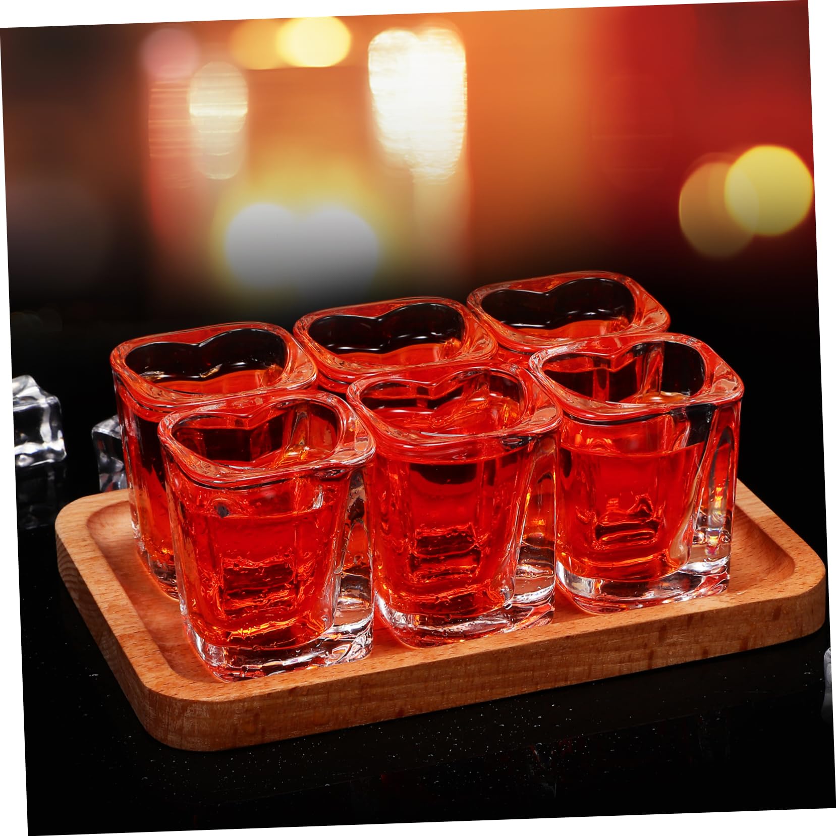 Lot de 6 Verres à Shot en Verre de Cœur Base Carrée Stable de 45 Ml, pour Noël et Réunions Entre Amis