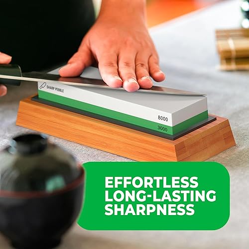 Miniatura 6 de Piedra para afilar cuchillos de primera calidad, 2 lados de gravilla 3000/8000 | Ideal para la cocina | Base de hule antiderrapante y piedra