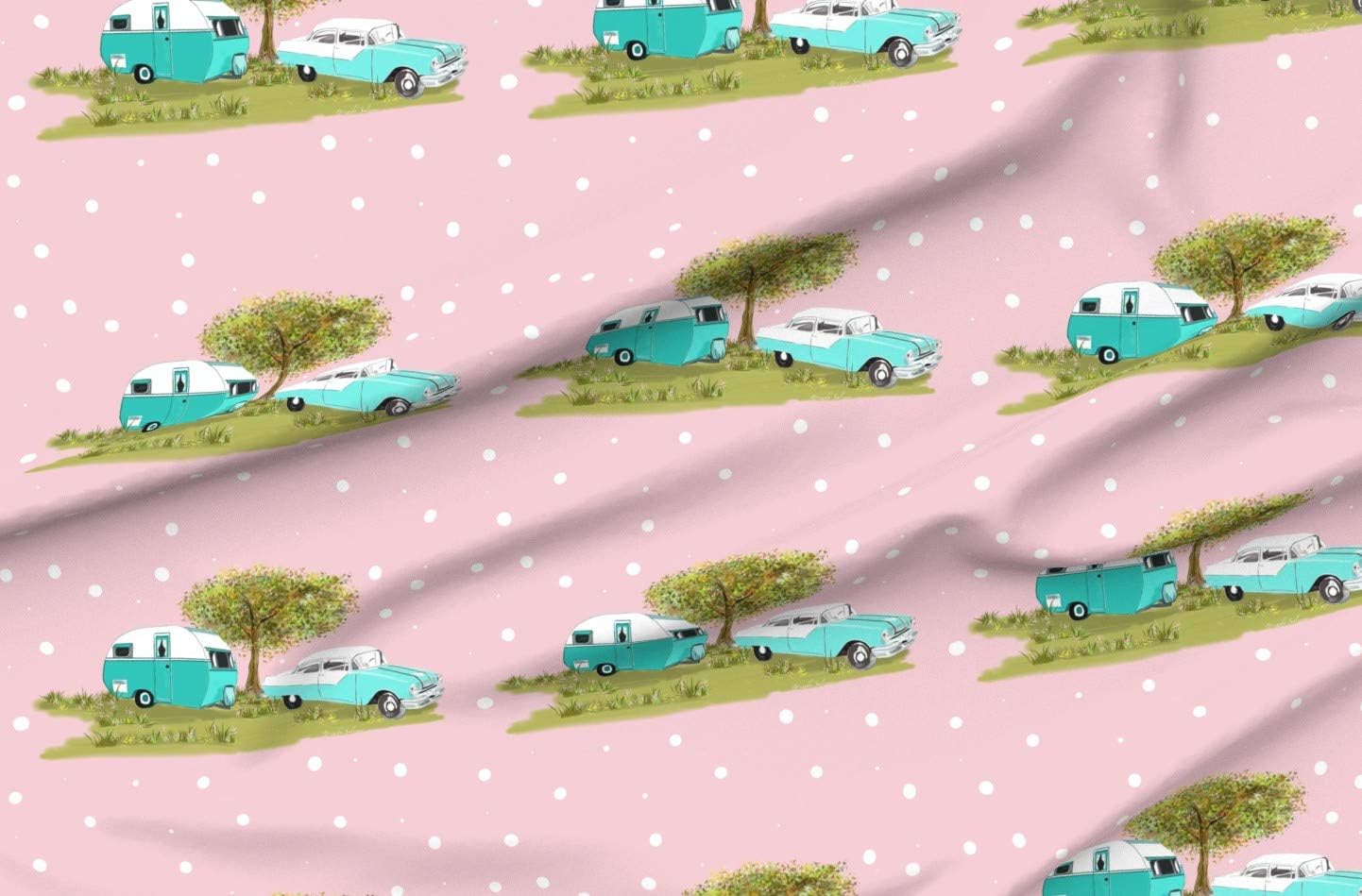 Spoonflower Fabric - Vintage Camping Style 1950S Polka Dot Car Travel Printed on Petal Signature Cotton Fabric Fat Quarter - Sewing Quilting Apparel Crafts Decor
