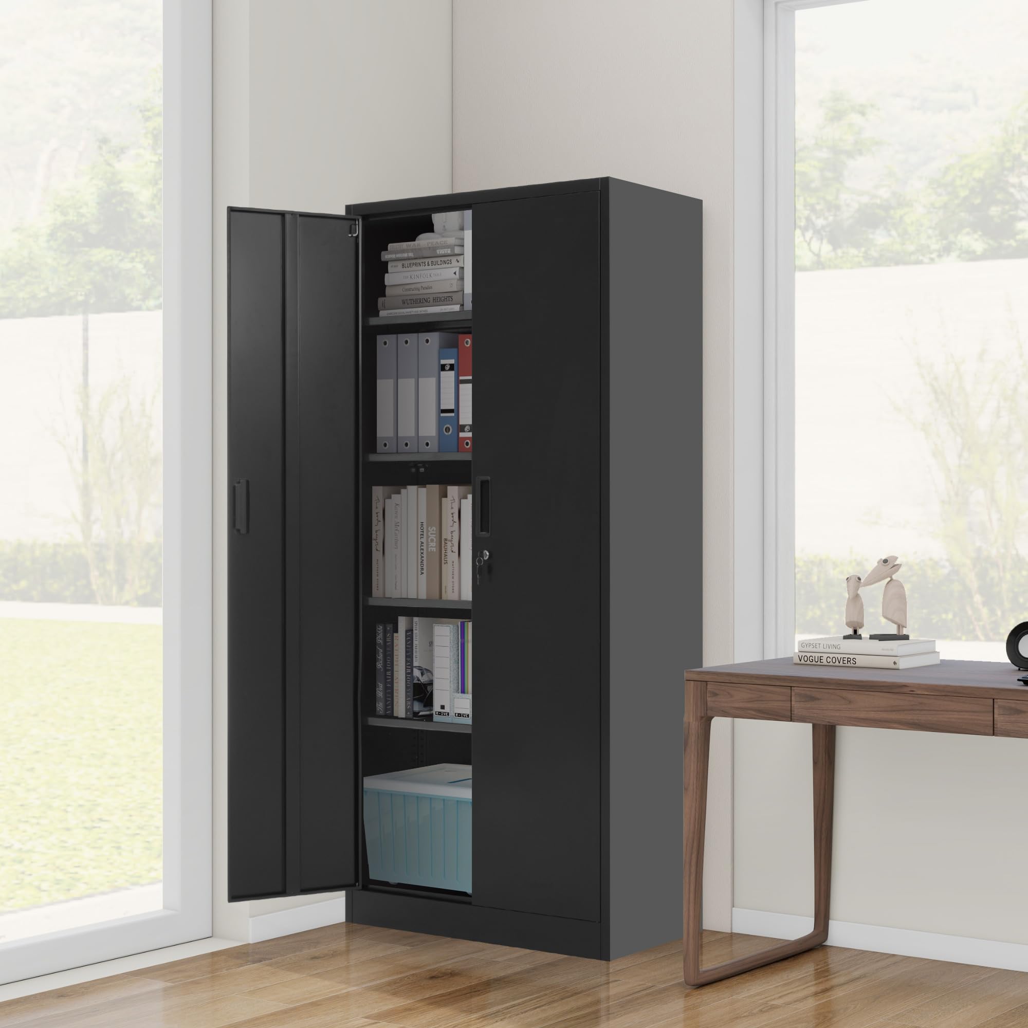 Amazon.co.jp: スチール書庫 両開き キャビネット 高さ180cm 鍵付き A4