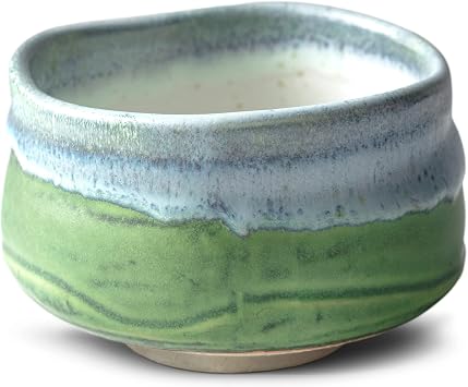 aprikalife - Traditional Japanese Matcha Tea Bowl, Handcrafted Ceramic, Tea Ceremony Cup, Blue & Green Deep Sea Glaze