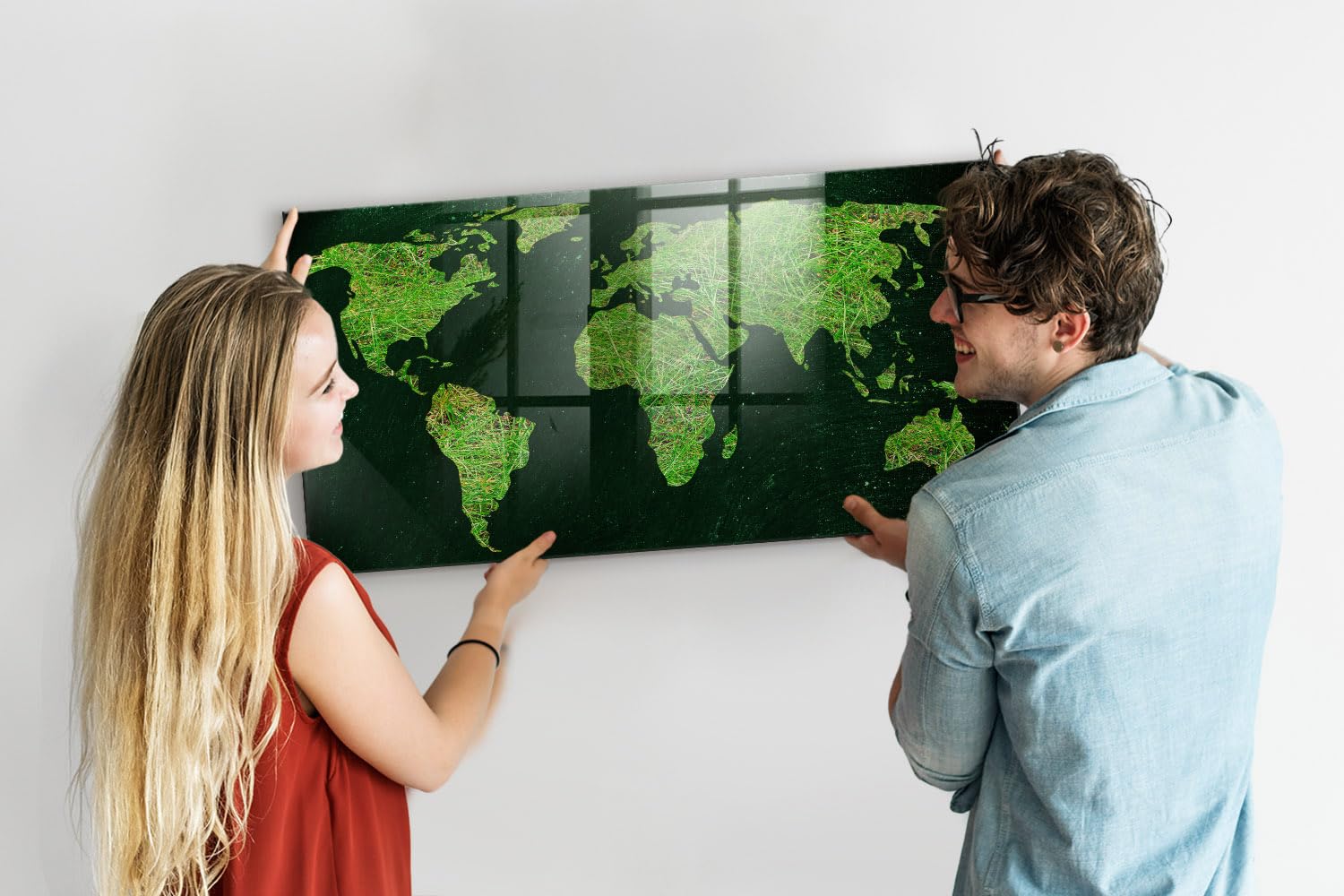 Magnettafel für Schule Gastronomie und Büro 120x60 Grasige Weltkarte | Pinnwand | Glas | Memo | Organizer | Planer | Sicherheitsglas | Paneel | Infoboard | Wochenplaner | Terminkalender
