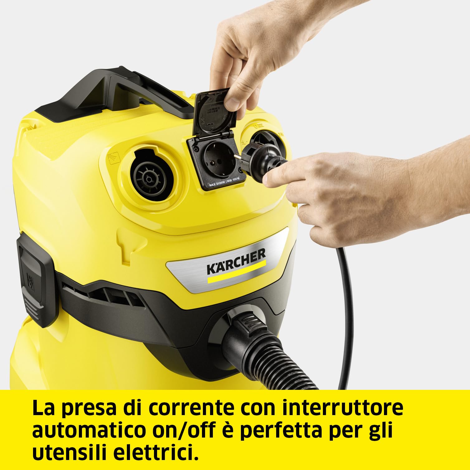 KÄRCHER aspiratore solidi liquidi WD 4 P V-20/5/22, 1000 W, contenitore in plastica: 20 l, tubo di aspirazione: 2,2 m, funzione soffiante, presa con interruttore automatico, filtro in vello