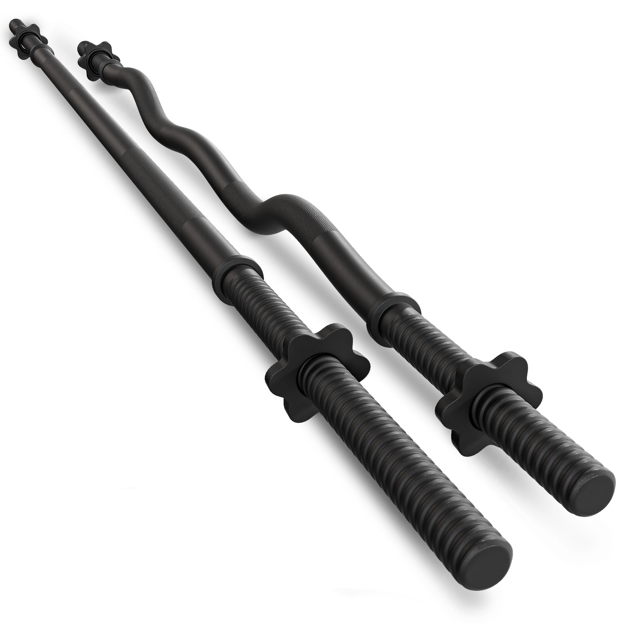 TREX SPORT Langhantelstange SZ Curlstange 150cm & 120cm Set TX-150SP120LCP | Stahl Hantelstange, Durchmesser 25 mm, Sternverschlüsse, bis 100 kg Belastbarkeit