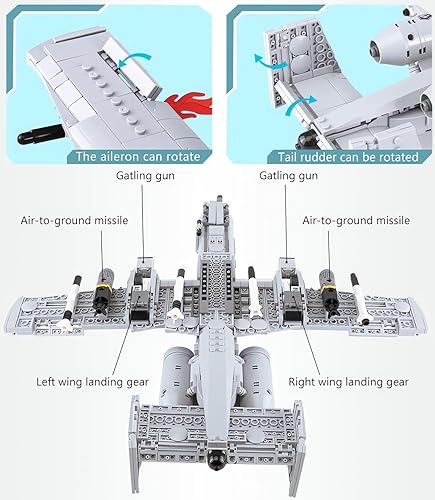Miniatura 7 de MEOA A10 Warthog Avión Juguetes de construcción 961 piezas WW2 Fighter Jet Bloques de construcción Conjunto de bloques de construcción de avión de
