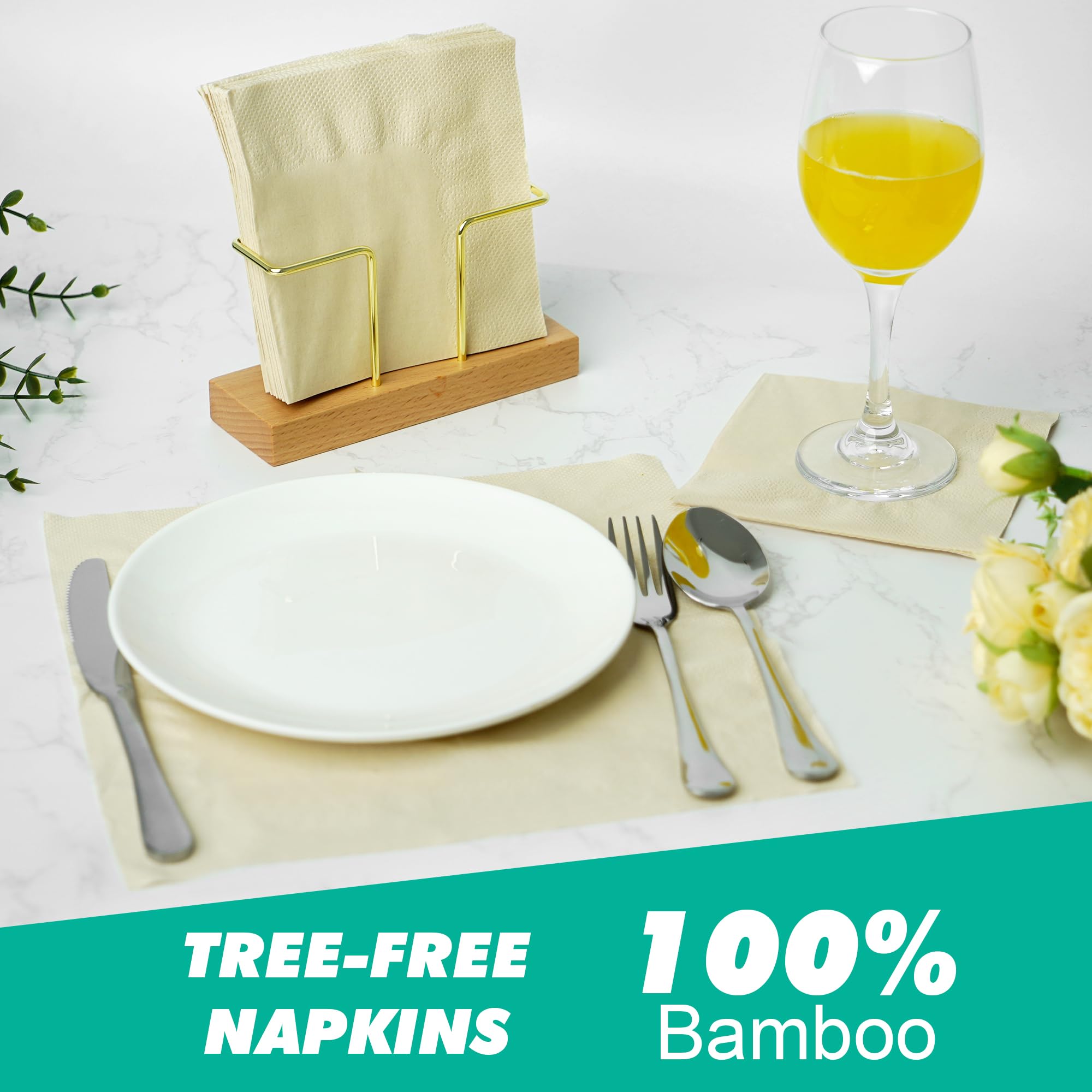 JINVOGREE - 1000 servilletas de cóctel de bambú desechables de 2 capas plegadas de 5.3 x 5.3 pulgadas, respetuosas con el medio ambiente, compostables, para bares, almuerzos, fiestas, restaurantes y