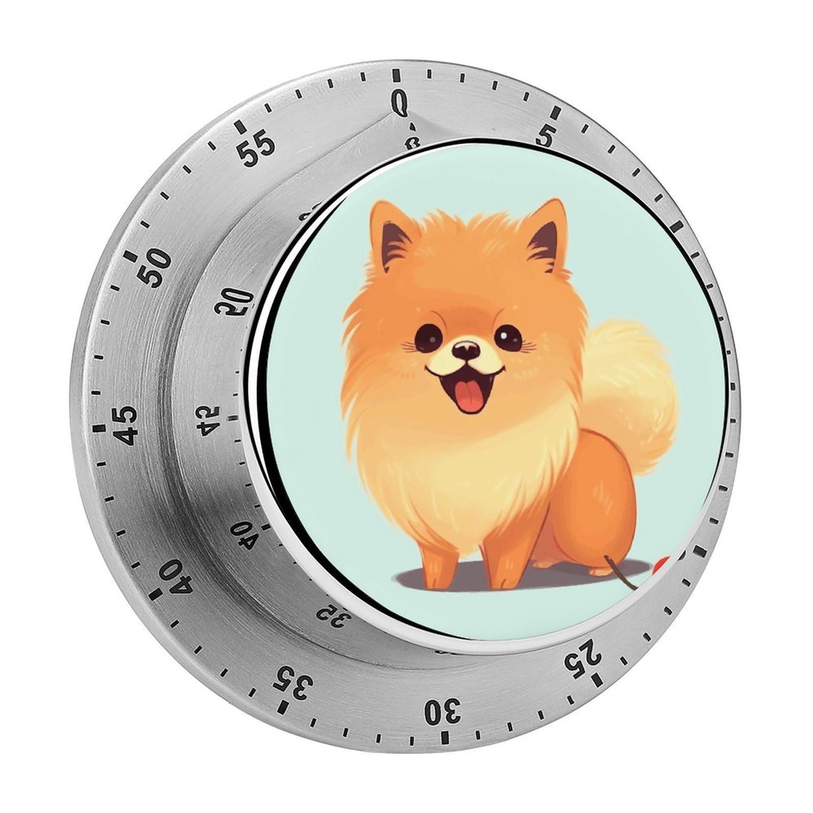 Cartoon Pomeranian Dog Timer with Loud Alarm Precision 60 Minute Wind Up Timer Portable Manual Countdown Timers Exquisite Stainless Magnetic Kitchen Timers for Cooking Chef Clock