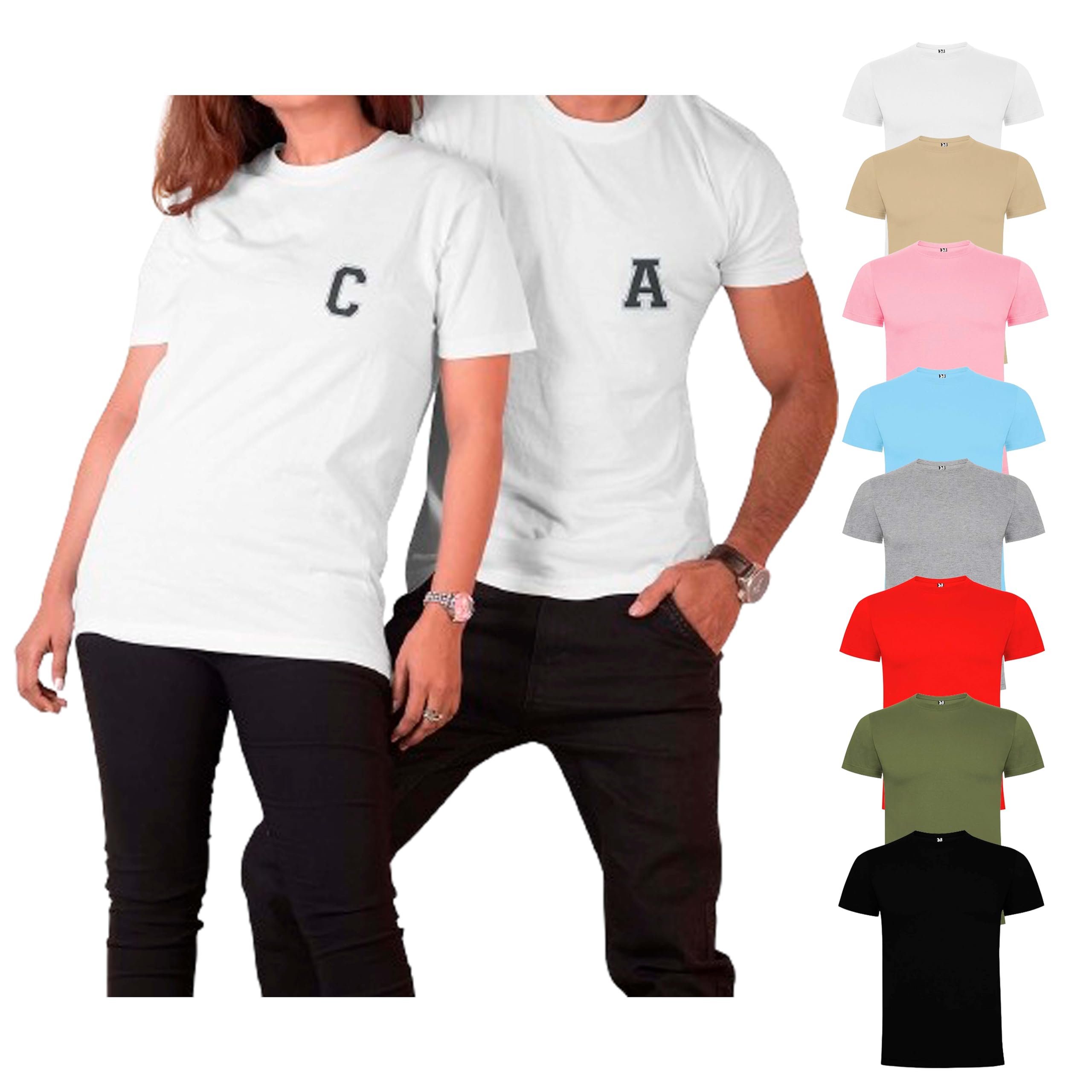 PACK 2 Camisetas bordadas personalizada para parejas, camisetas bordada a juego con la pareja, pack camisetas regalo san valentin, regalo bodas, (CAMISETA INICIAL)