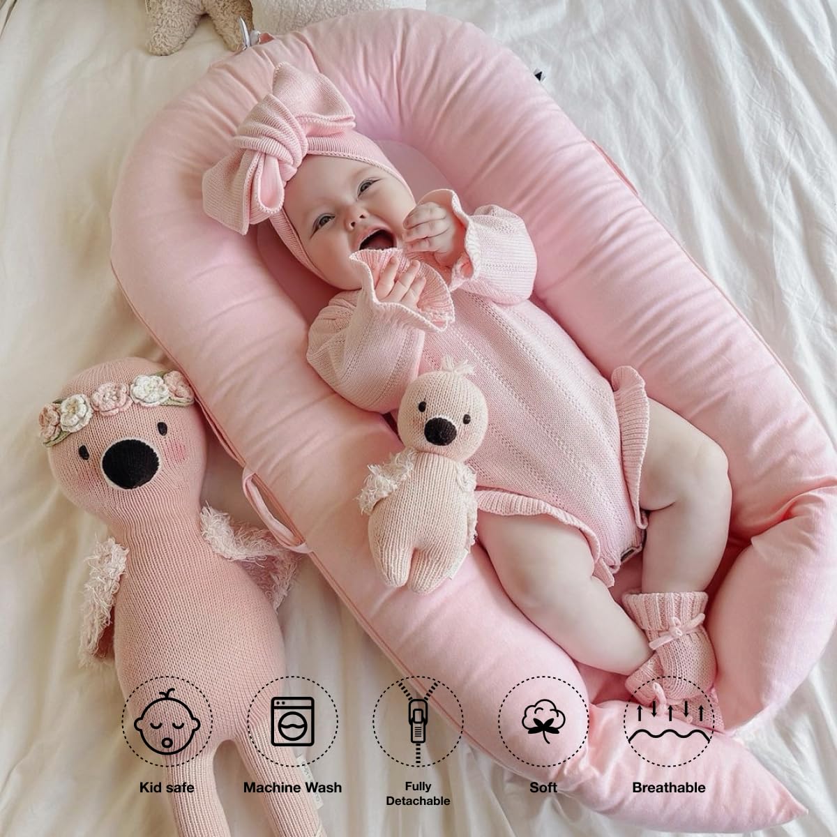 Coocoobaby Deluxe Lounger Cover | 100% Cotton Baby Lounger Extra Cover for Dockatot Deluxe | Hypoallergenic Infant Baby Nest Replacement | Cover Only (Mistyrose)