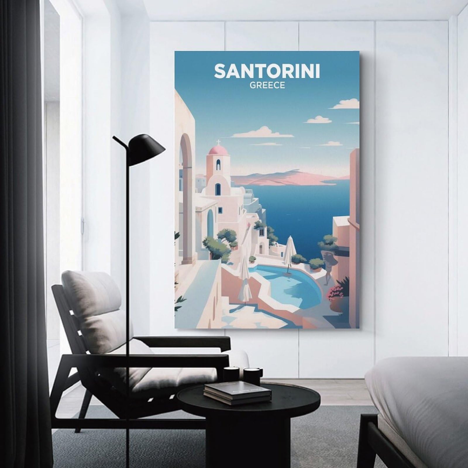 Junmoney Santorini Greece Travel Home Decor Wall Art, 24x36inch(60x90cm), for New Homes, Bedrooms Or Workspaces, Gift Idea for Housewarming And Birthdays