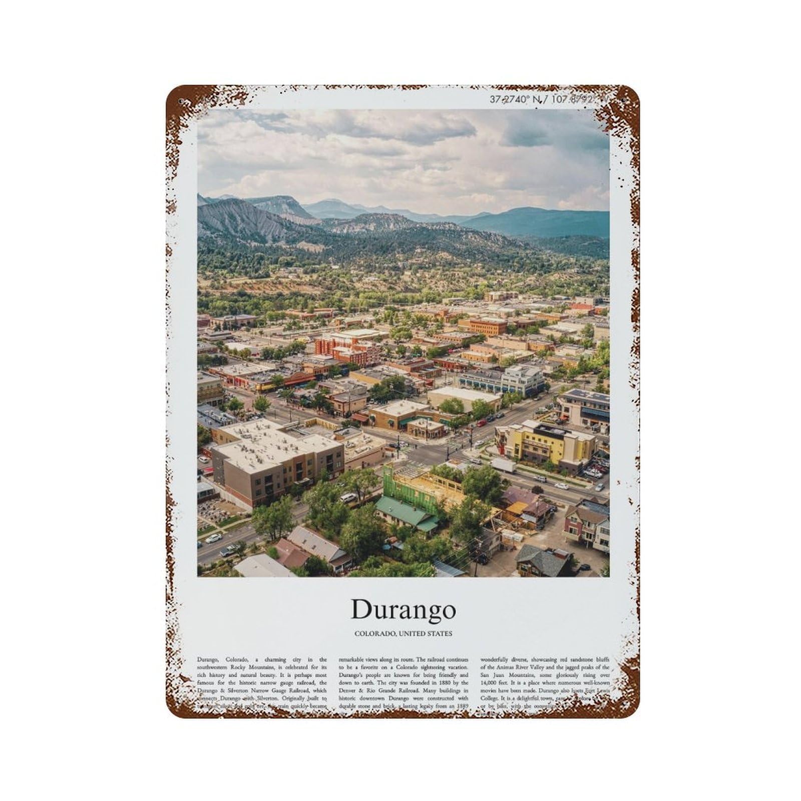 xiaoxiaoshen Durango Colorado, United States, USA City Scenery Wall Decor Art Metal Tin Poster Modern Home Decor Art Home Bar Shop Decorations Vintage Sign 40x30cm