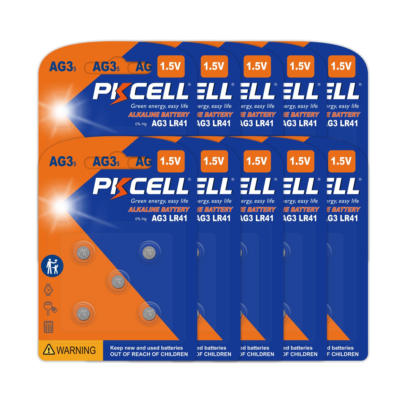 PKCELL LR41 Button Batteries 50-Count AG3 Battery GP192 384 392 Batteries for Digital Thermometers