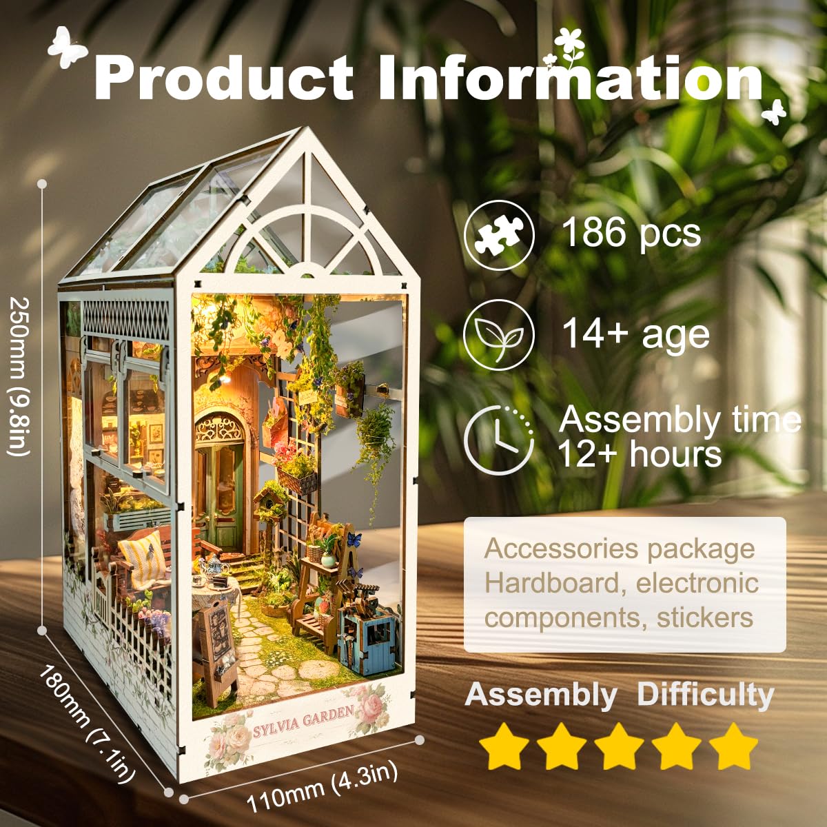 STRUCWOOD LED DIY Book Nook Kit, Book Nook Kit Garden House, Miniature Dollhouse Kit - Image 4