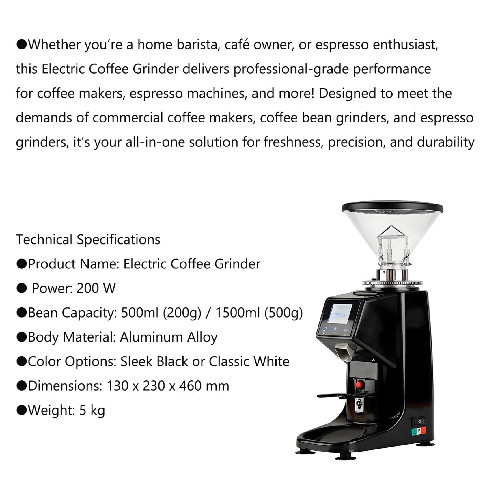 Molino de café Profesional, Molinillo eléctrico de Granos de café con 19 ajustes de Grosor, Ideal para moler Granos de café, Frutos Secos, Especias, Semillas y Granos.