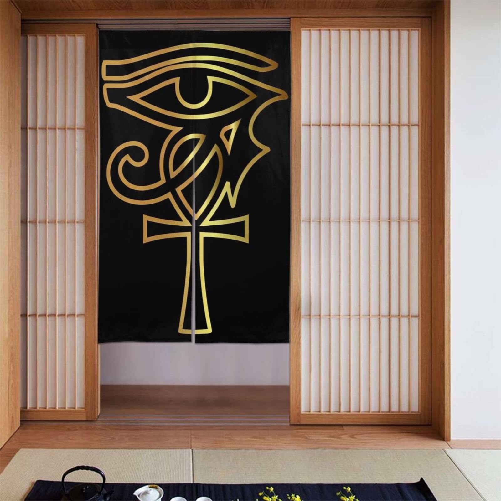 Lukiyys Golden Wedjat Eye Egyptian Ankh Door Curtains,Doorways Curtains for Windows,Bedroom Divider 34"X 56"