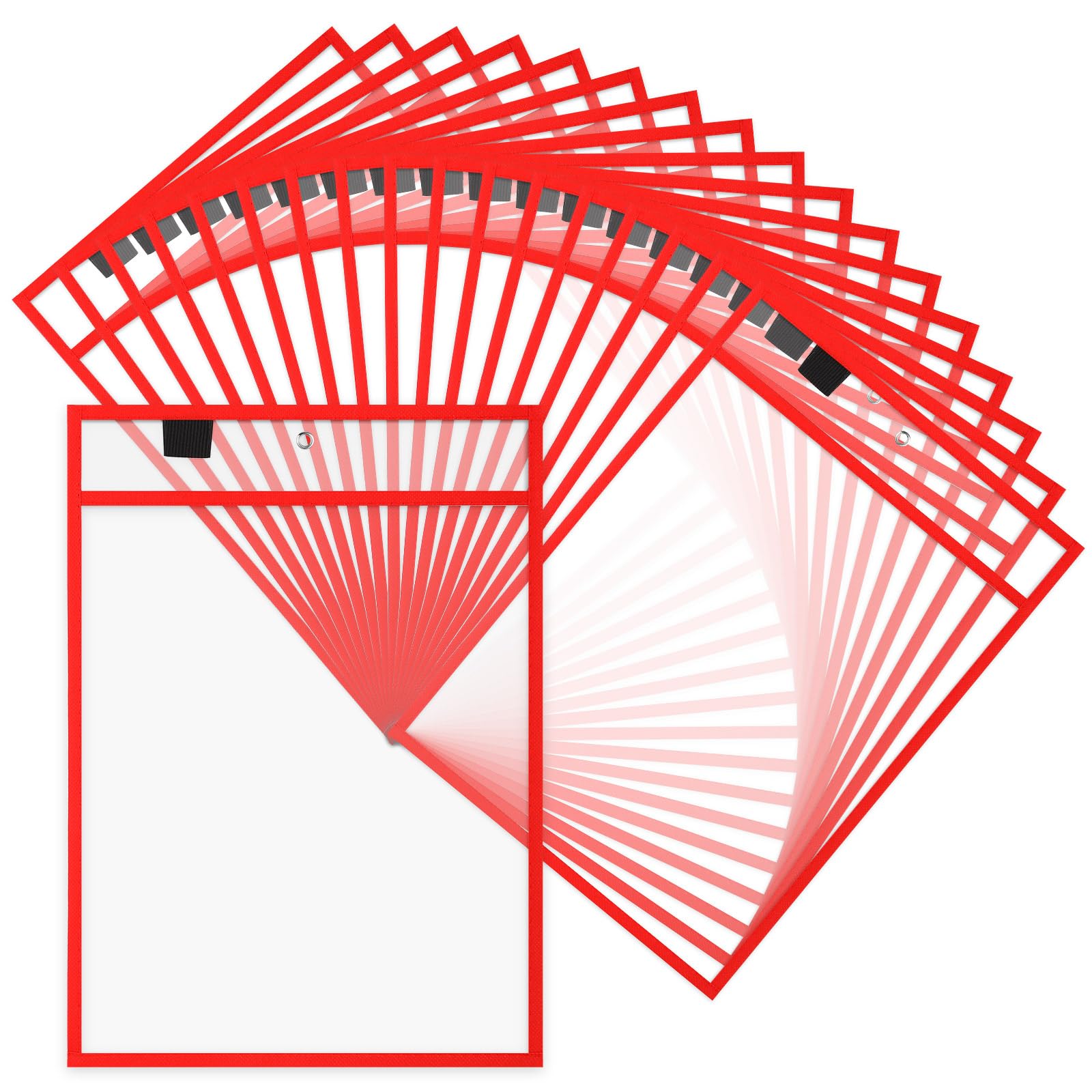 Cholemy 25 Pcs Job Ticket Holders 9 x 12'' Dry Erase Document Holder Shop Ticket Holders Reusable Clear Pocket Sleeves Hanging Sheet Protectors for Work Classroom Office Organization Supplies(Red)