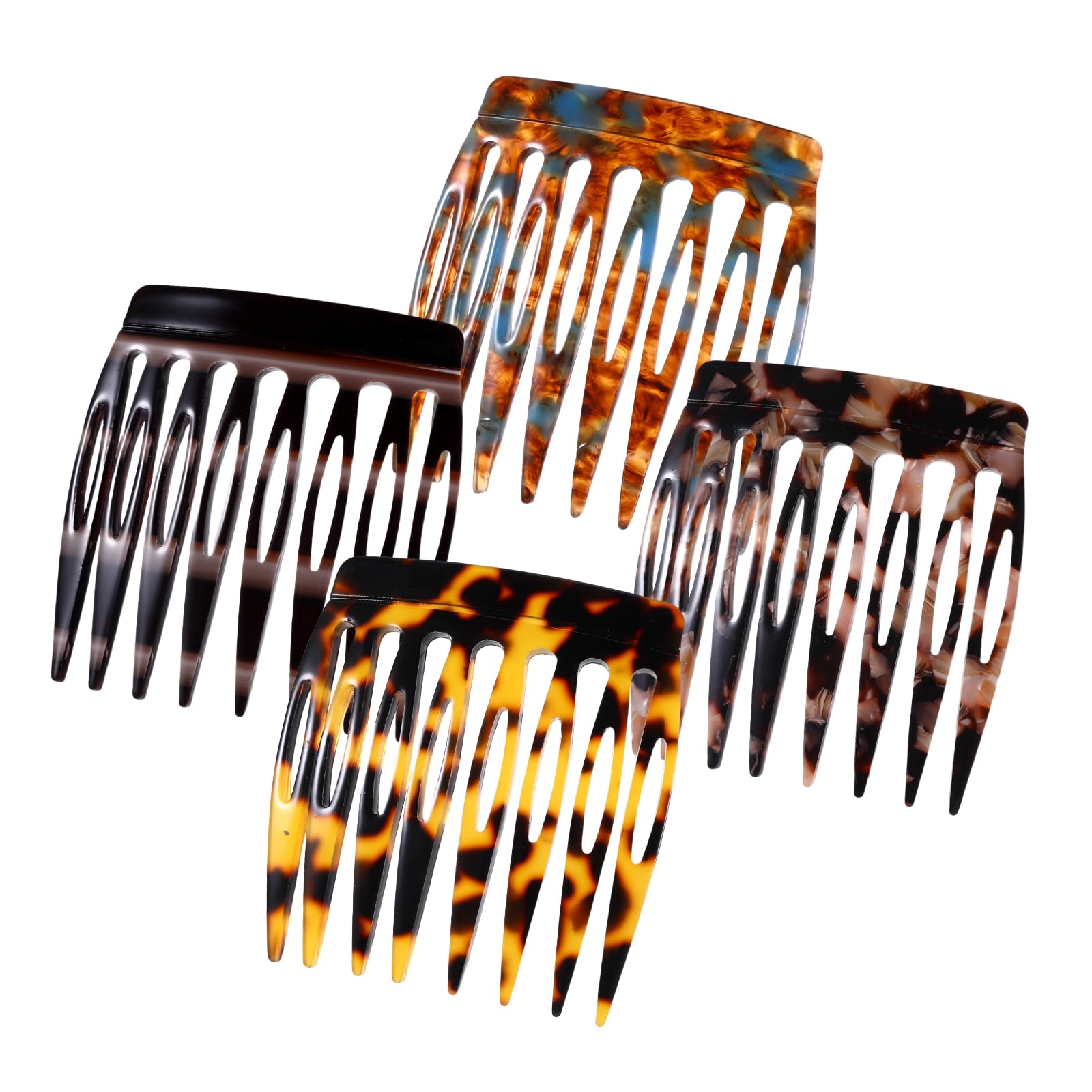 4 PCS French Side Hair Comb Clips for for Twist Hair Styling and Grooming, 2.4 IN French Hair Combs for Women Accessories, Small Combs for Wedding, Dating, Daily Use(Tortoise, Multicolor)