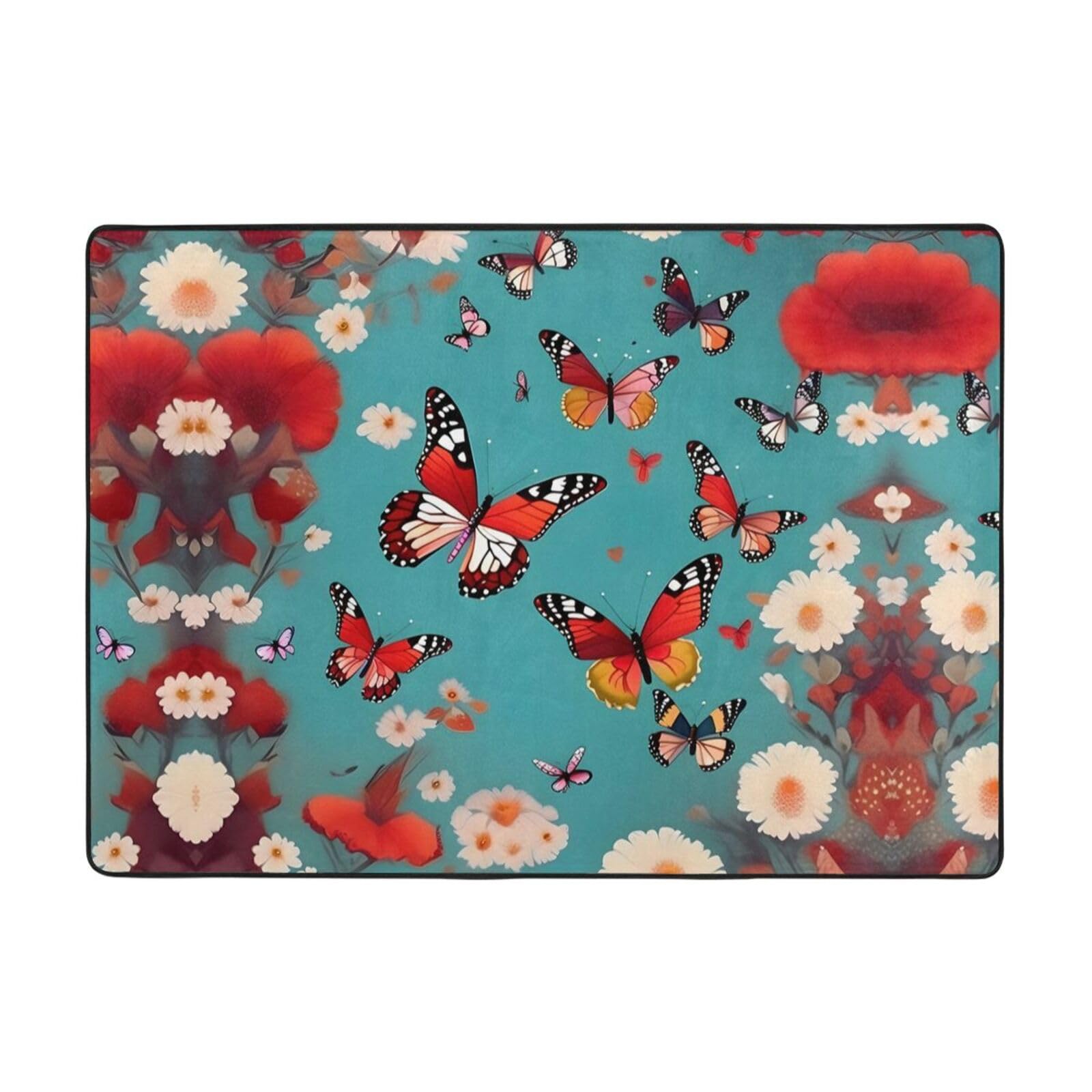 Tapis poule fleurs papillons grand tapis doux salon chambre 147x203