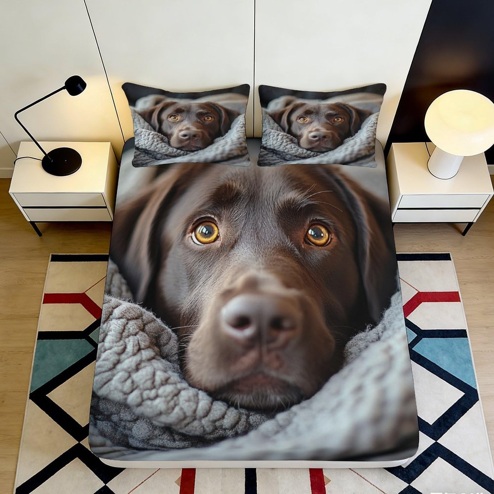 Jqzkxnhpbr Style-5 3D Printed Brown Labrador Fitted Sheet Microfiber Soft Dog Face Bed Sheet For Bedroom Guestroom Easy Care 90X200x25cm