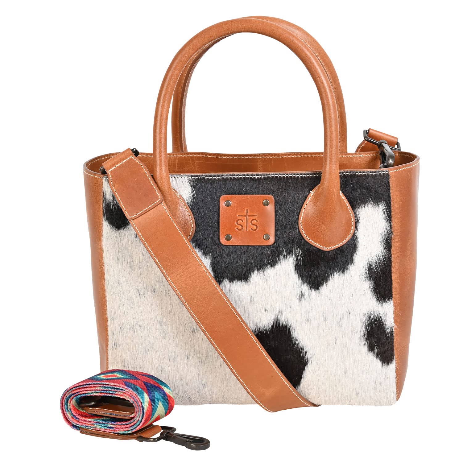 STS Ranchwear Women's Cowhide Basic Bliss Leather Durable Brown Satchel Bag with Removable Nylon & Leather Strap