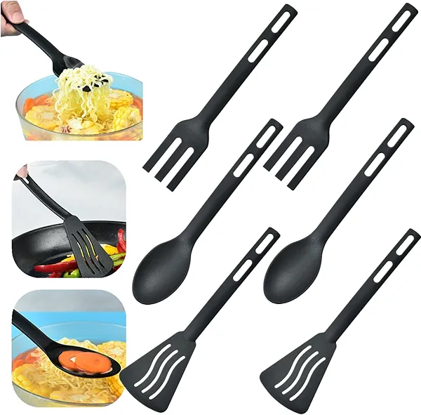 6 professional cooking spoons, heat-resistant spoons, portable kitchen utensils, spatulas and forks for cooking and camping