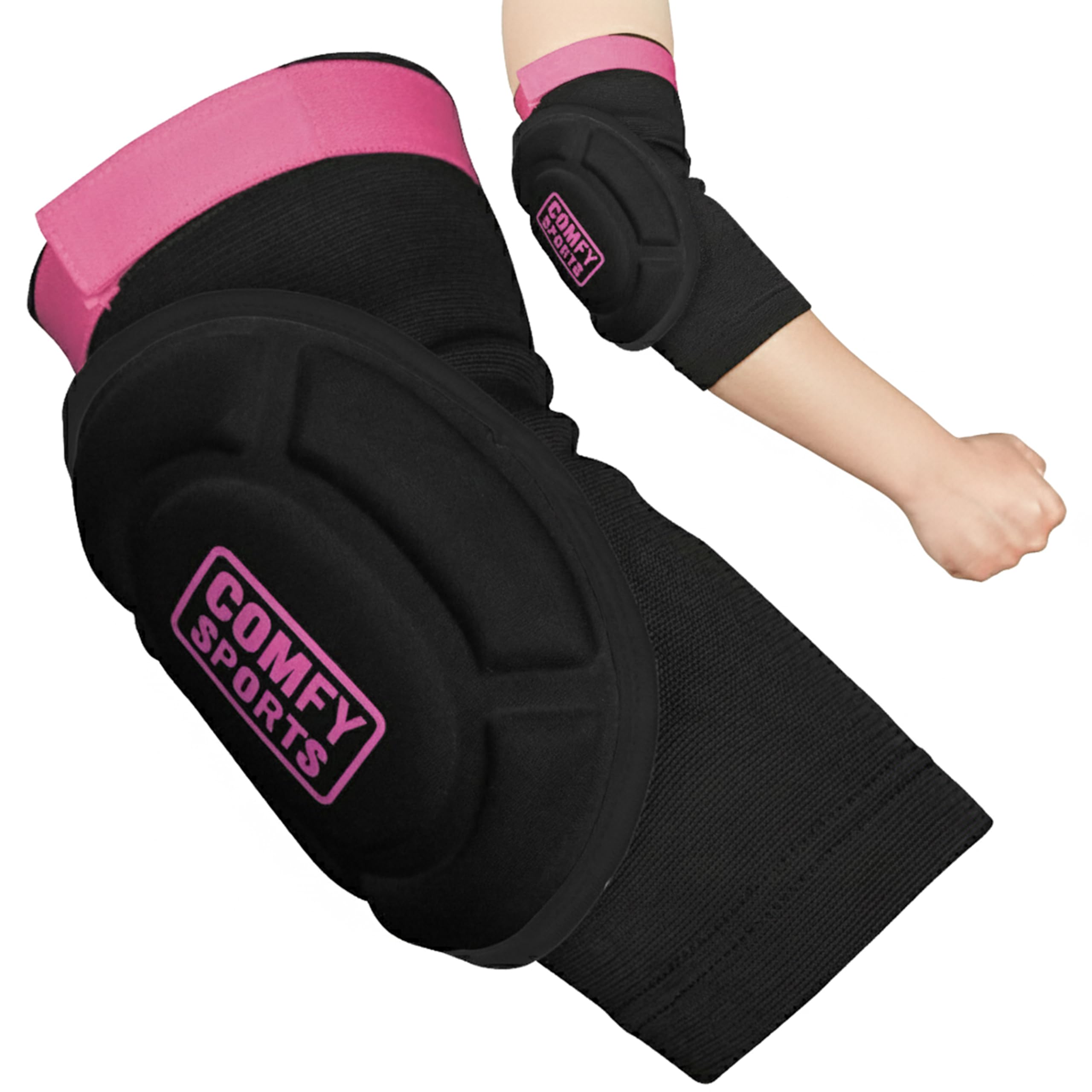 Comfy Elbow Pads, CE SATRA Approved, Muay Thai MMA Kickboxing Sparring Elbow Guard, Martial Arts Striking, Volleyball Wrestling Basketball Adjustable MTB Compression Padded Sleeves (Pink)