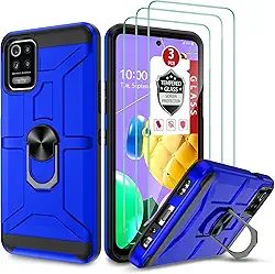 Capa para LG K52/LG Q52/LG K42, LG K62 / K62 Plus com [protetor de tela de vidro temperado 3x], suporte de anel integrado e capa protetora magnética à prova de choque à prova de quedas - Azul