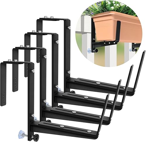 Soportes de caja de ventana, soportes ajustables para jardineras, soportes de hierro resistente para barandillas, con soporte inferior mejorado,