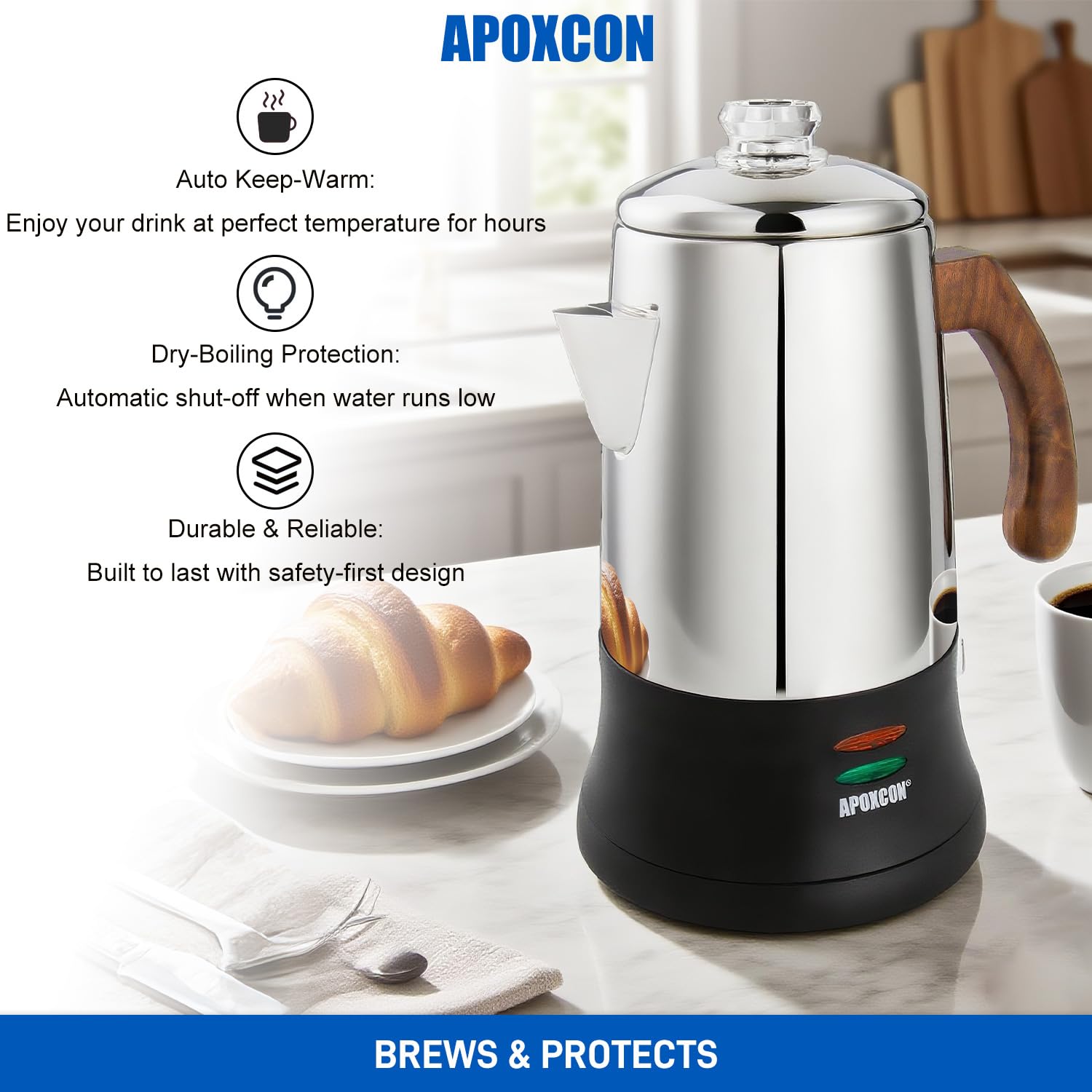 APOXCON Stainless Steel Coffee Maker - Keep Warm & Easy Use -7