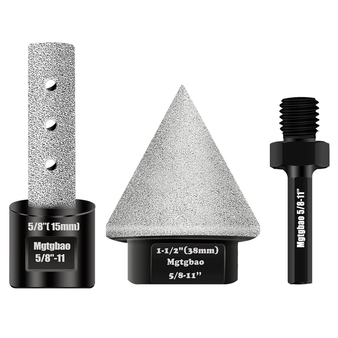 Mgtgbao 1-1/2"(38mm) Diamond Beveling Chamfer Bits, 5/8”(15mm) Diamond Finger Milling Bit, Diamond Countersink Drill Bit for Existing Holes Enlarging Shaping Trimming in Tile Marble Glass Granite