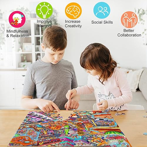 Miniatura 4 de HUADADA Rompecabezas para adultos de 1000 piezas para adultos, rompecabezas desafiantes con letras en la parte posterior (fiesta del mundo de la