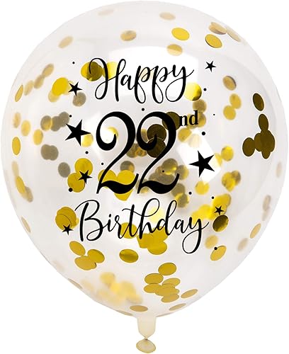 Globos de látex dorado 22 confeti para niñas o niños, decoración de globos con confeti, 12.0in, 16 unidades