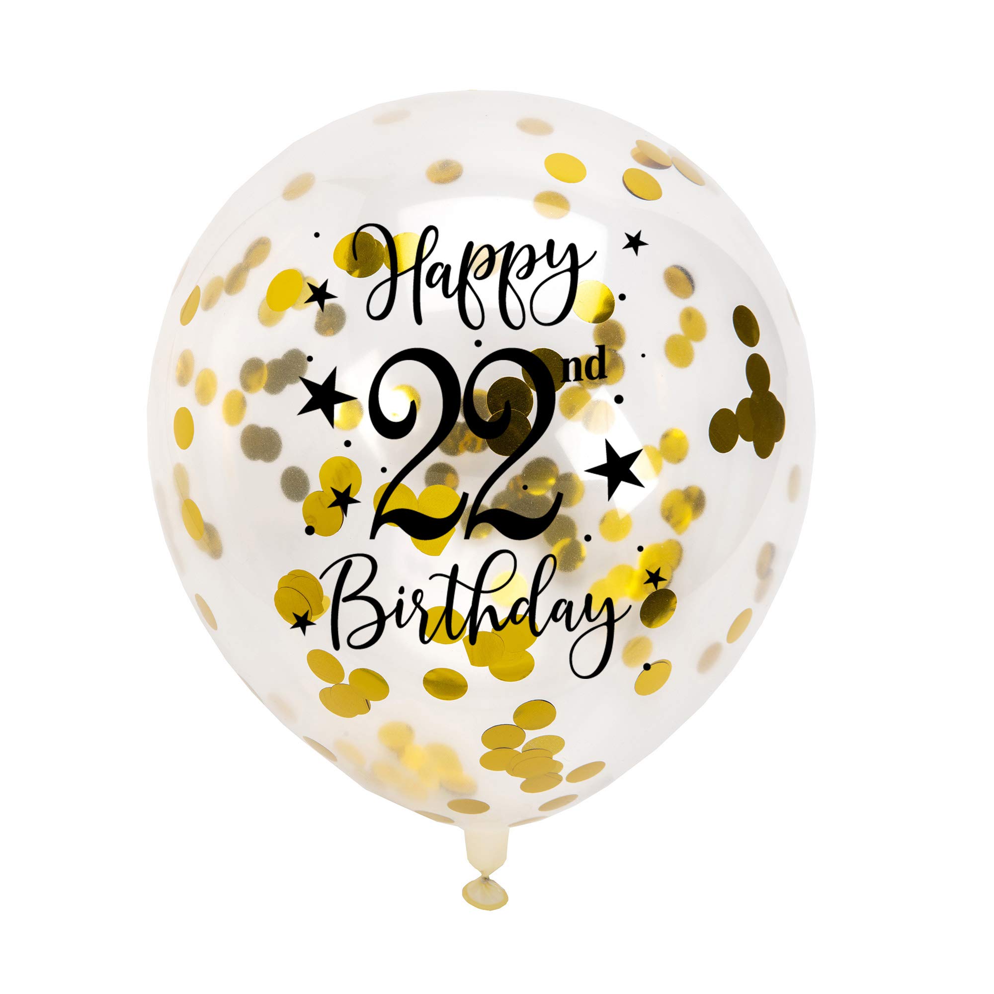 Gold 22nd Confetti Latex Balloons, Girls or Boys Happy 22 Years Birthday Party Balloon Decoration With Confetti, 12in, 16 Pack