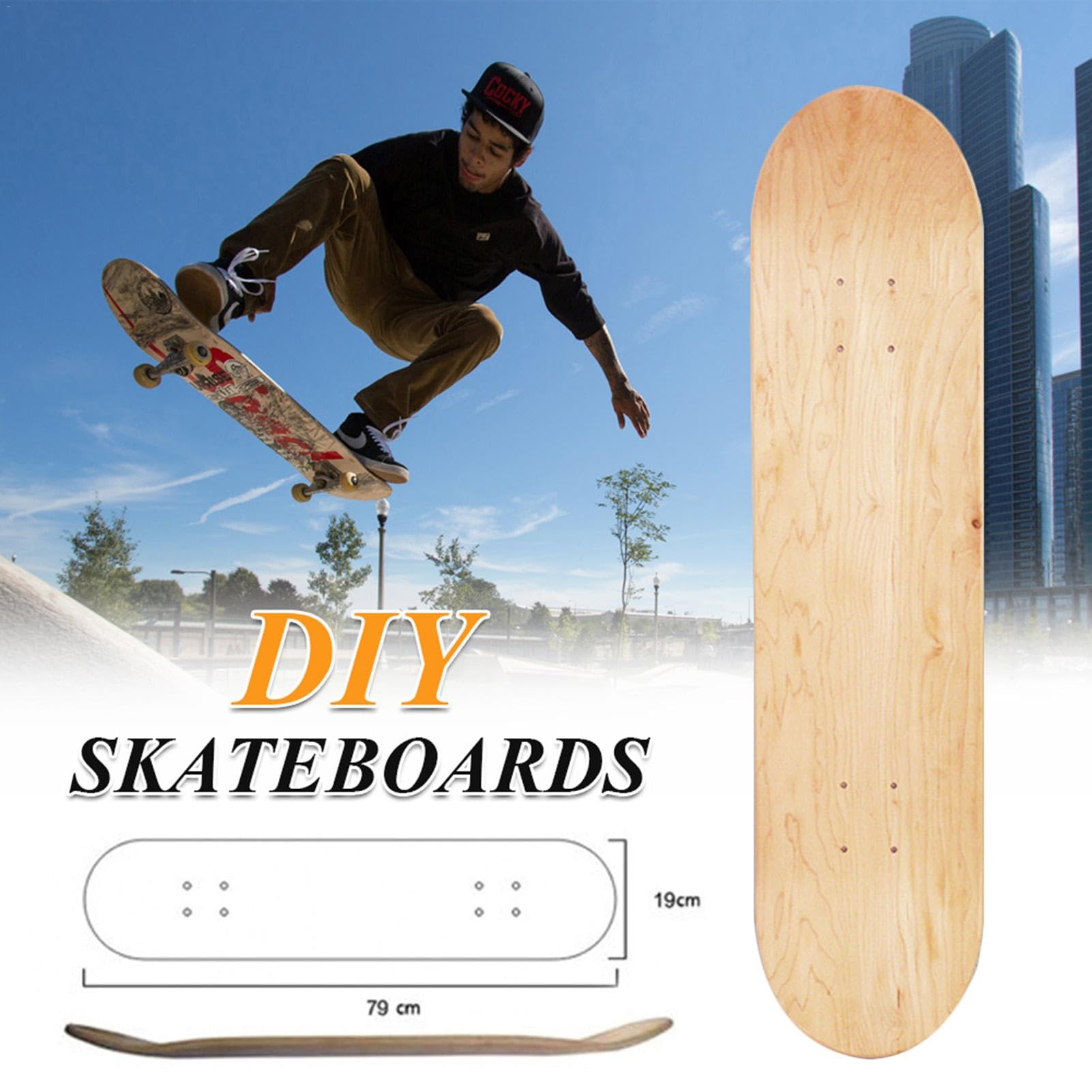 Maple Skateboard-Deck, , blanko, 8-lagiges langes Brett, natürliches konkaves Ahorn-Skate-Shift, einfarbiges Skateboard-Deck für Anfänger, Teenager, Erwachsene, 79 x 19 cm
