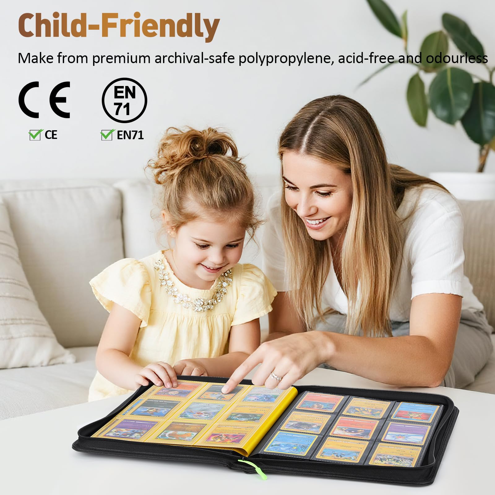 Euqvunn Raccoglitore Carte con Cerniera, 24 Fogli 432 Tasche Album Carte Collezionabili con 2 Pagine in Evidenza, Side-loading Card Binder per TCG, MTG, Yu-Gi-Oh, Sports Cards (nero)