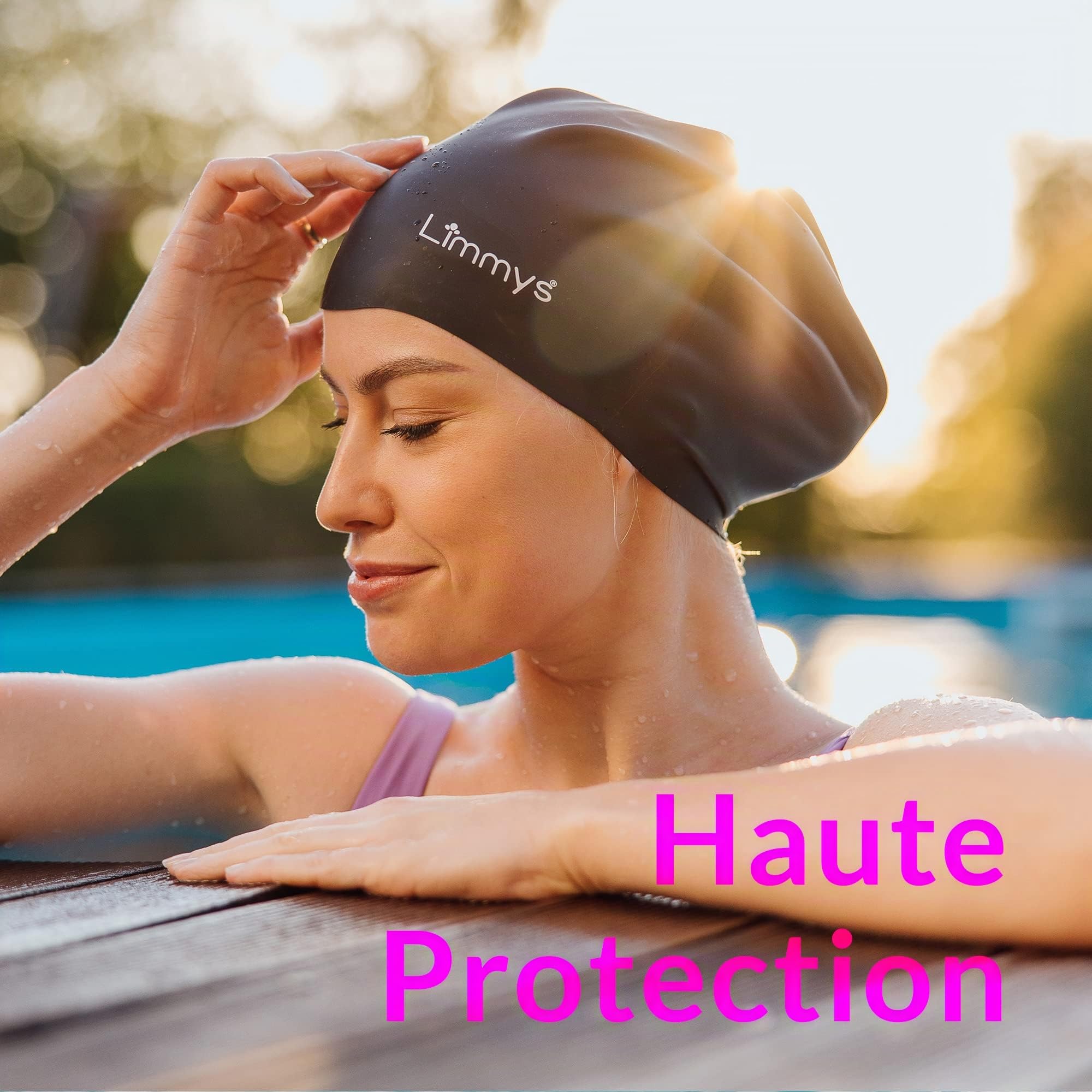 Limmys Bonnet de bain cheveux longs silicone extensible sans latex antidérapant