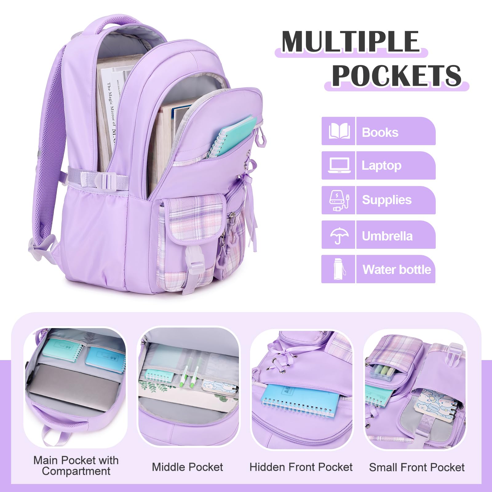 DIGOBAY Zaino Plaid Nastro, Viola, Zaini Tradizionali