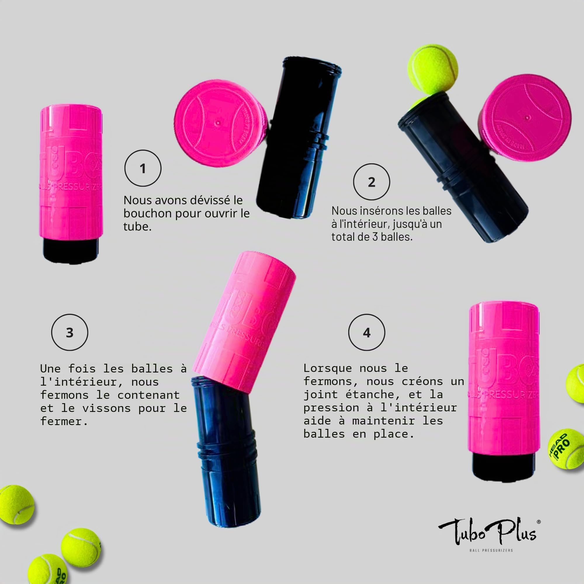TUBOPLUS X3 Pressurisateur de Balles de Padel et Tennis | Boîte Hermétique | Capacité 3 Balles
