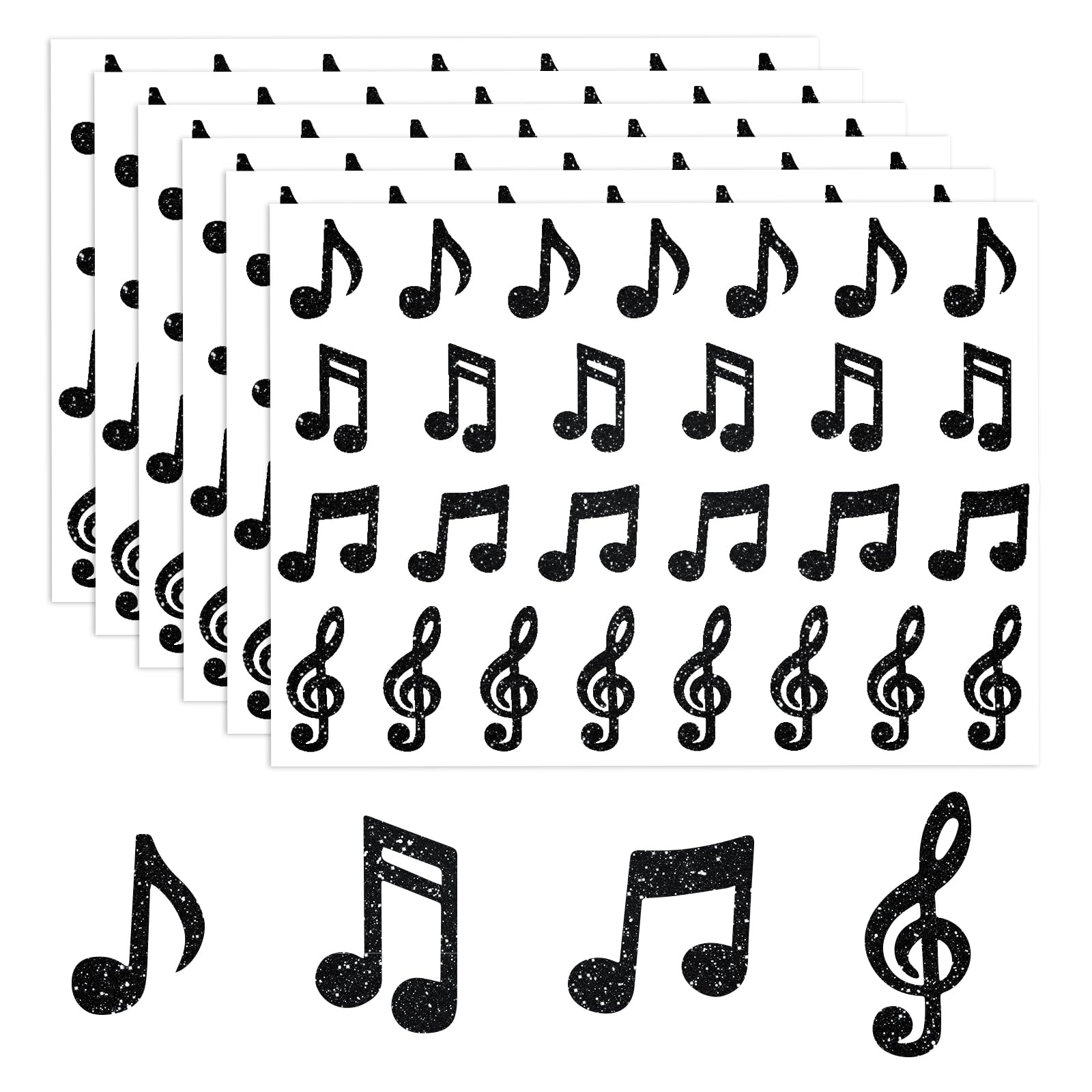 Whaline 540Pcs Music Note Stickers Glitter Black Music Party Decals School Teacher Reward Sticker Musical Song Adhesive Decals for Notebook Laptop Envelope Scrapbook Journal Cards Decor